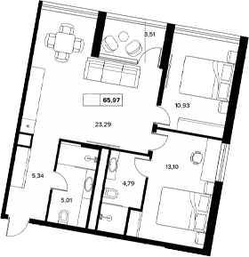 2-комн., 62.46 м², 8/8 этаж, ЖК «Гостиничный комплекс Белые ночи»