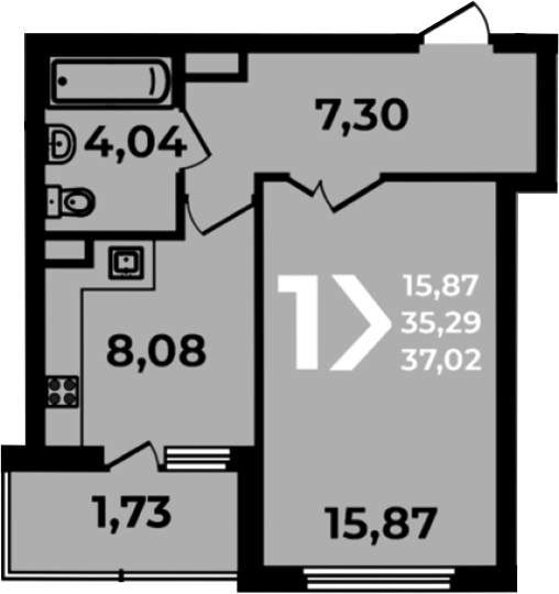 1-комн., 35.29 м², 11/19 этаж, ЖК «Аксиома»