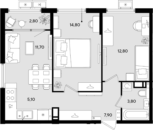 3-комн., 56.1 м², 18/18 этаж, ЖК «Порто-Ново»