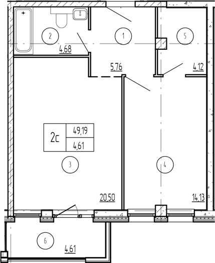 1-комн., 52.42 м², 8/9 этаж, ЖК «Лучи»