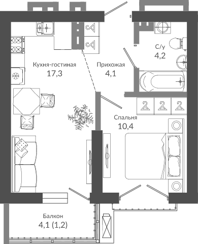 2-комн., 36 м², 12/12 этаж, ЖК «Флора»