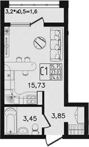 Студия, 23.03 м², 4/14 этаж, ЖК «Яблоневый»
