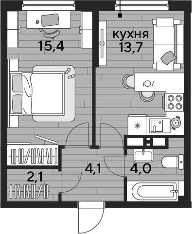 1-комн., 39.3 м², 14/16 этаж, ЖК «DОГМА ПАРК»