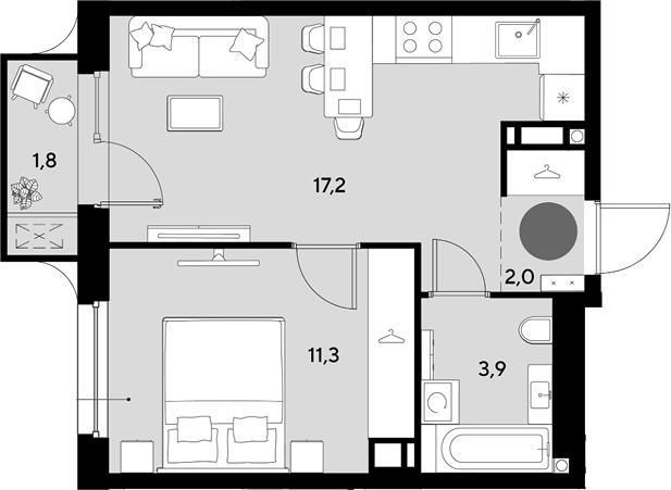 Продается 2-комн. квартира, 34.4 м²