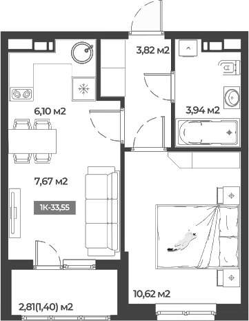 1-комн., 32.15 м², 3/5 этаж, ЖК «Соловей»