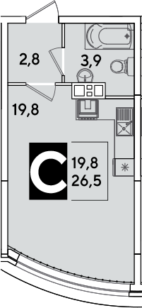 Студия, 26.5 м², 5/16 этаж, ЖК «Самолет»