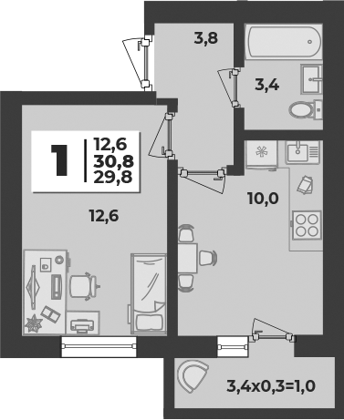 Продается 1-комн. квартира, 29.8 м²