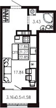 Студия, 21.32 м², 2/9 этаж, ЖК «Суворов»