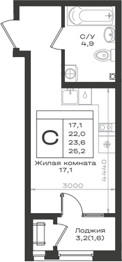 Студия, 22 м², 2/12 этаж, ЖК «Нагория»