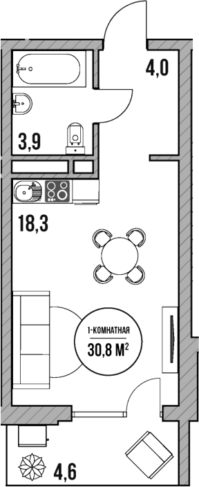 Студия, 26.2 м², 3/5 этаж, ЖК «МореТут»
