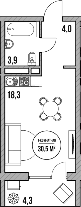 Студия, 26.2 м², 2/5 этаж, ЖК «МореТут»