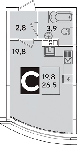 Студия, 26.5 м², 9/16 этаж, ЖК «Самолет»