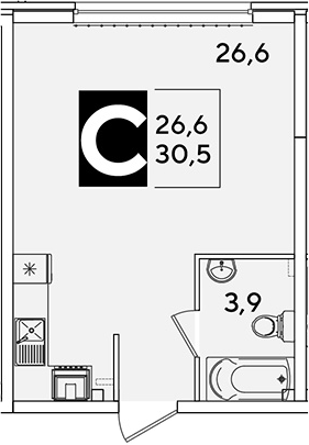 Студия, 30.5 м², 2/16 этаж, ЖК «Самолет»