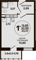 Студия, 22.59 м², 2/24 этаж, ЖК «Гулливер»