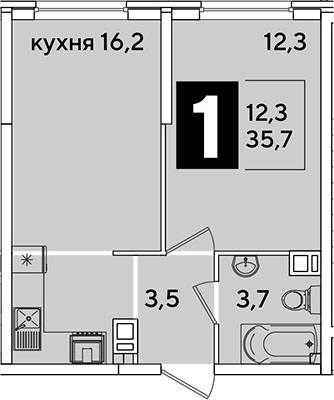 2-комн., 35.7 м², 8/16 этаж, ЖК «Самолет»