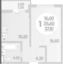 1-комн., 35.6 м², 1/18 этаж, ЖК «Парк у дома»