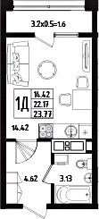 Студия, 22.17 м², 6/16 этаж, ЖК «Мега-Победа»