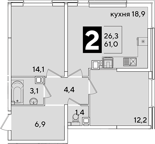 Продается 3-комн. квартира, 61 м²