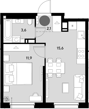 2-комн., 33.2 м², 8/18 этаж, ЖК «Грейд»
