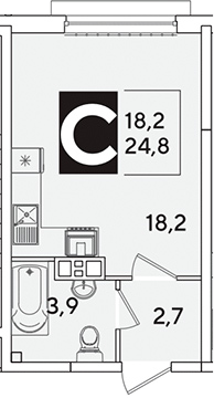 Студия, 25.1 м², 2/16 этаж, ЖК «Самолет»