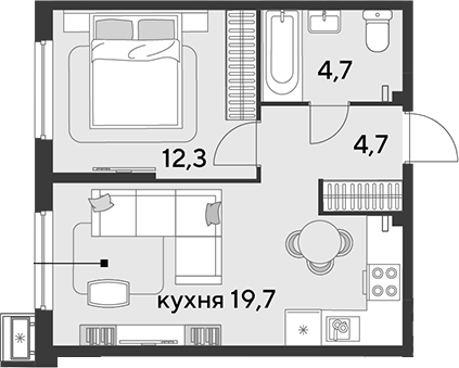 2-комн., 41.4 м², 2/9 этаж, ЖК «Парк Победы»