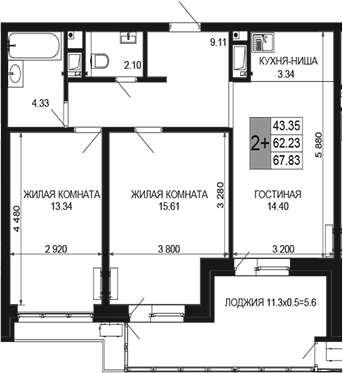 Продается 3-комн. квартира, 62.23 м²