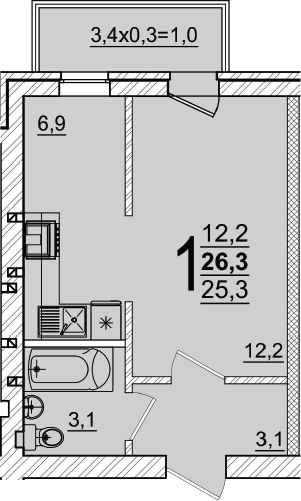 Продается 1-комн. квартира, 25.3 м²