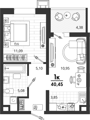 1-комн., 35.32 м², 8/18 этаж, ЖК «Родные Просторы»