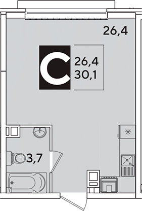 Студия, 30.1 м², 5/16 этаж, ЖК «Самолет»