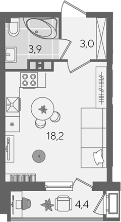 Студия, 25.1 м², 8/24 этаж, ЖК «Рекорд»