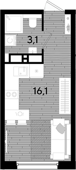 Студия, 19.2 м²