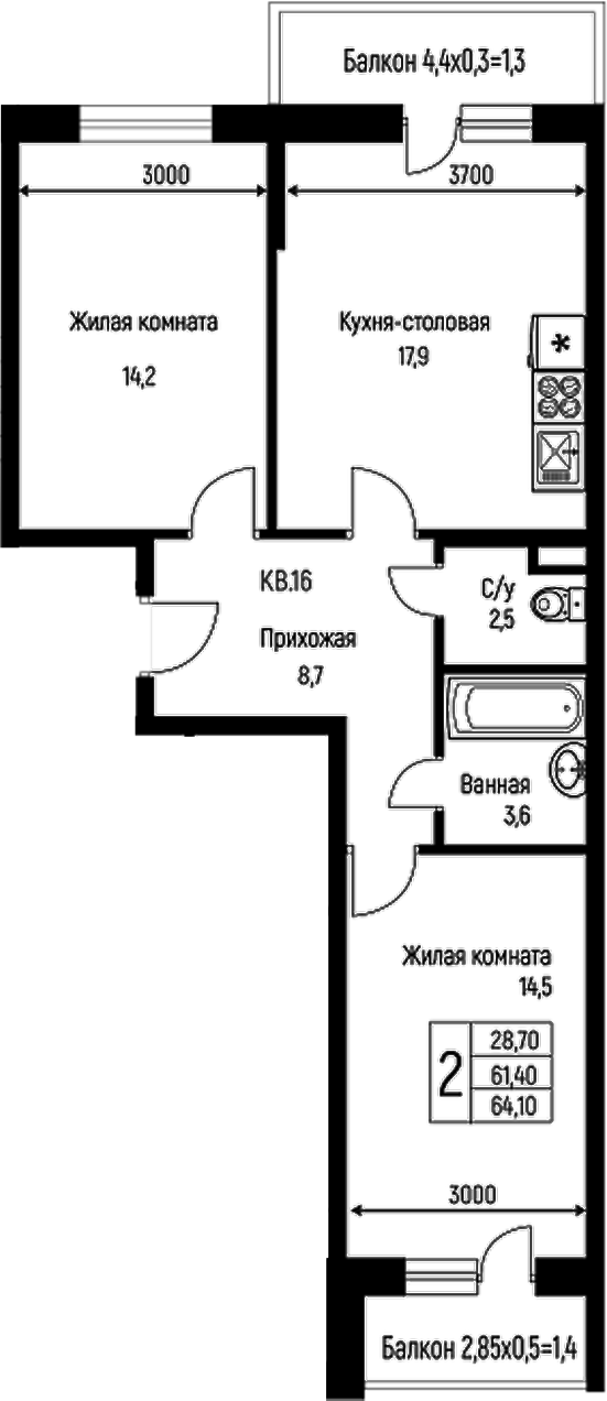 3-комн. Nova Vita