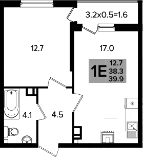 2-комн., 38.3 м², 7/16 этаж, ЖК «Сармат»