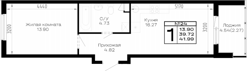 1-комн., 39.72 м², 1/4 этаж, ЖК «Усадьба Гостагаевская»
