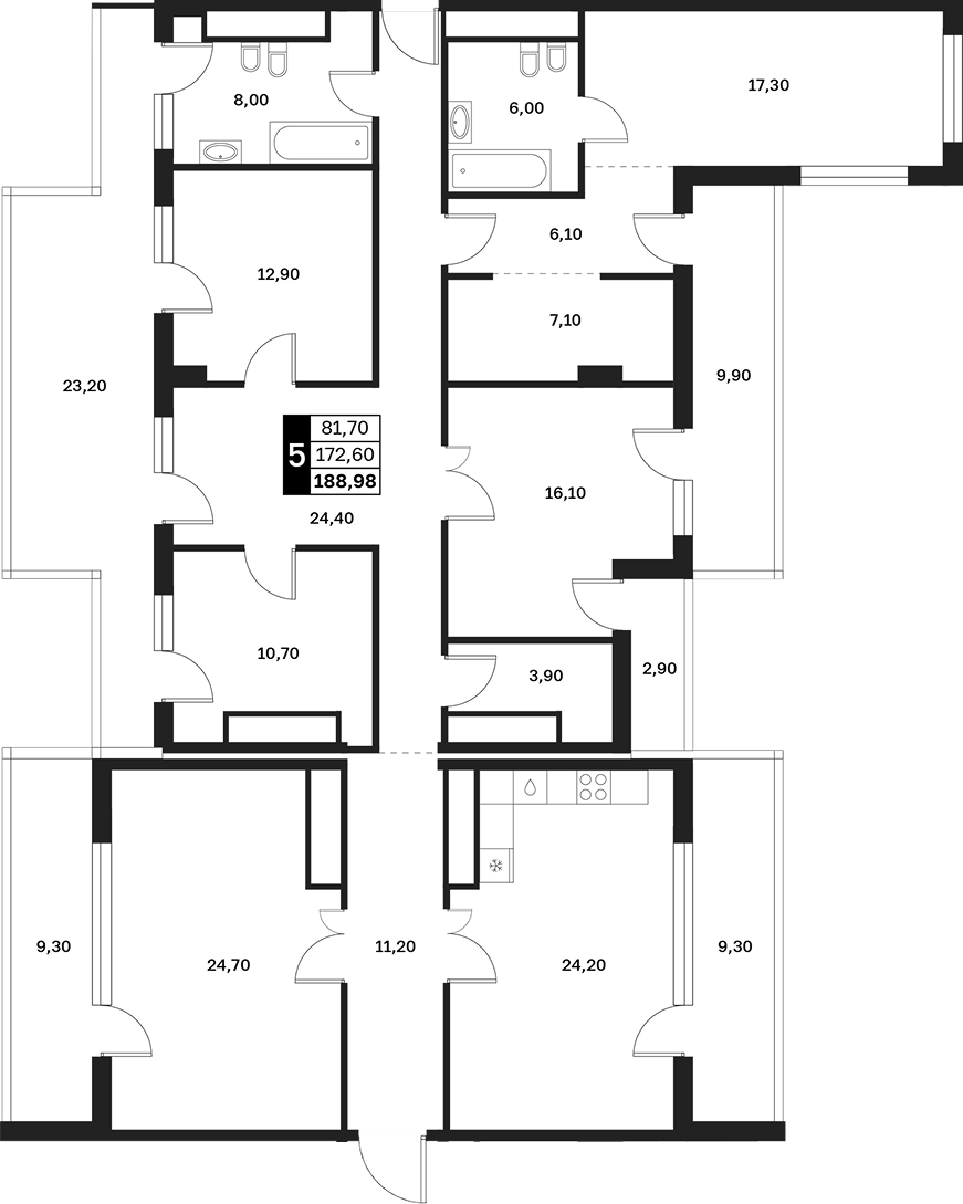 4+ комнаты, 172.6 м², 13/15 этаж, ЖК «Аксис Патриот»