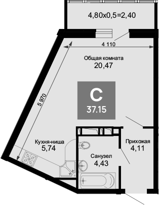 Продается 1-комн. квартира, 33.45 м²