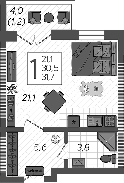 Студия, 30.5 м², 11/12 этаж, ЖК «Летний»