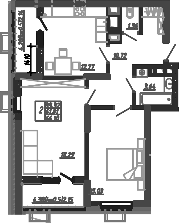 Продается 2-комн. квартира, 61.81 м²