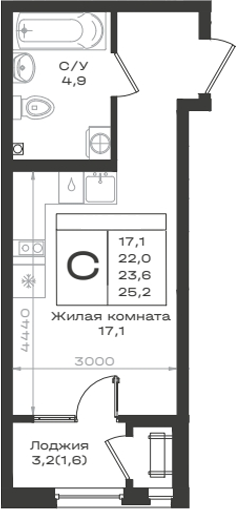 Студия, 22 м², 2/12 этаж, ЖК «Нагория»