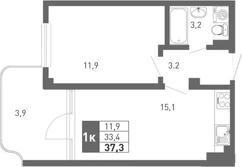2-комн., 32.25 м², 2/3 этаж, ЖК «Монако»