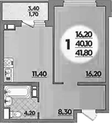 1-комн., 40.1 м², 16/18 этаж, ЖК «Парк у дома»