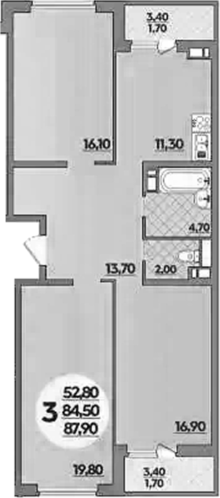3-комн., 84.2 м², 8/18 этаж, ЖК «Парк у дома»