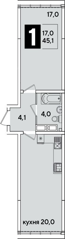 2-комн., 45.1 м², 16/16 этаж, ЖК «Самолет»