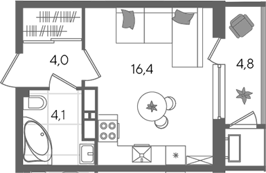 Студия, 24.5 м², 24/24 этаж, ЖК «Рекорд»