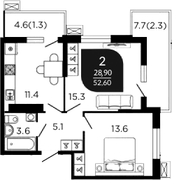 2-комн., 50.3 м², 4/23 этаж, ЖК «Отражение»
