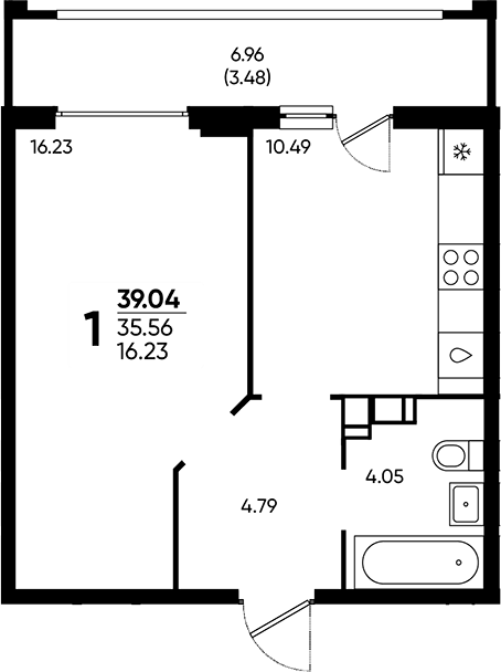 Продается 1-комн. квартира, 35.56 м²