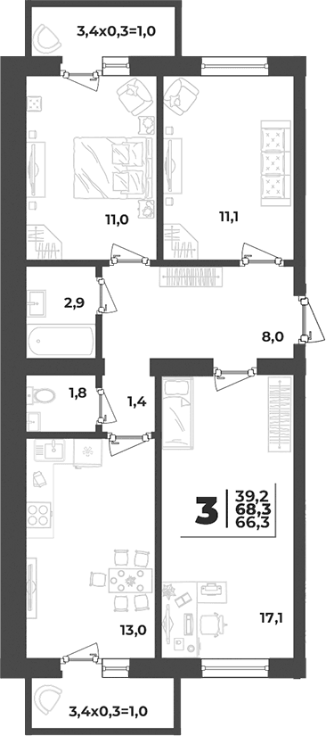 Продается 3-комн. квартира, 66.3 м²