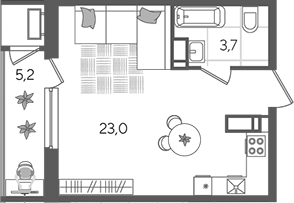 Студия, 26.7 м², 24/24 этаж, ЖК «Рекорд»
