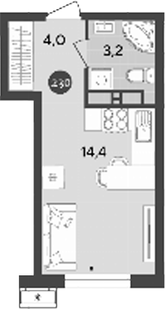 Студия, 21.6 м², 18/18 этаж, ЖК «Порто-Ново»