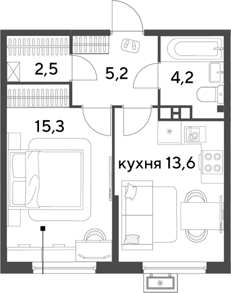 1-комн., 40.8 м², 3/9 этаж, ЖК «Парк Победы»